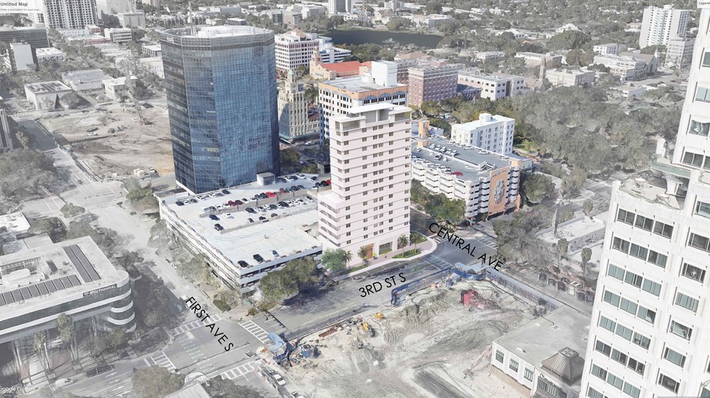 A rendering of the 16-story hotel planned for 300 Central Ave in downtown St. Pete | Behar + Peteranecz